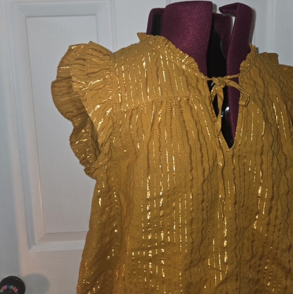 Lauren Conrad Gold Ruffle Tinsel Flutter Sleeve Small Top - Picture 3 of 8